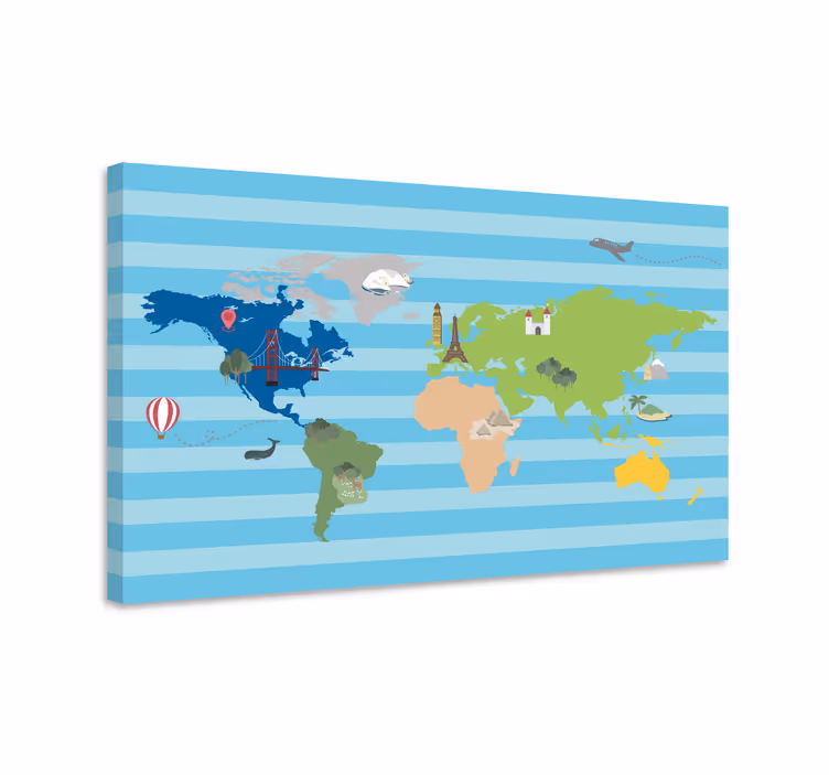 Quadro mapa mundi Continentes dos desenhos animados - TenStickers