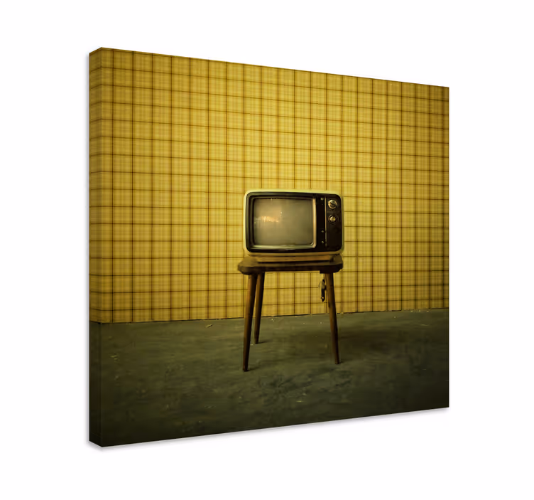 Quadro decorativo para sala Tv velha em um banquinho - TenStickers