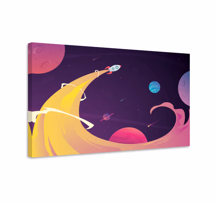 Quadro infantil Foguete de desenho animado pelo espaço - TenStickers