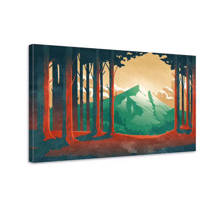 Quadro de paisage Floresta dos desenhos animados com montanha - TenStickers