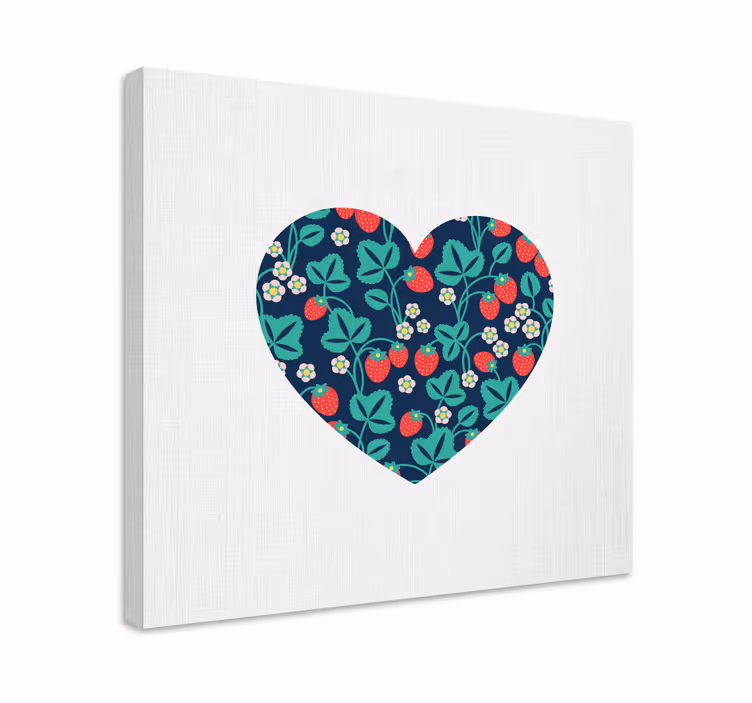 Quadro de flores com padrão de morangos em forma de coração - TenStickers