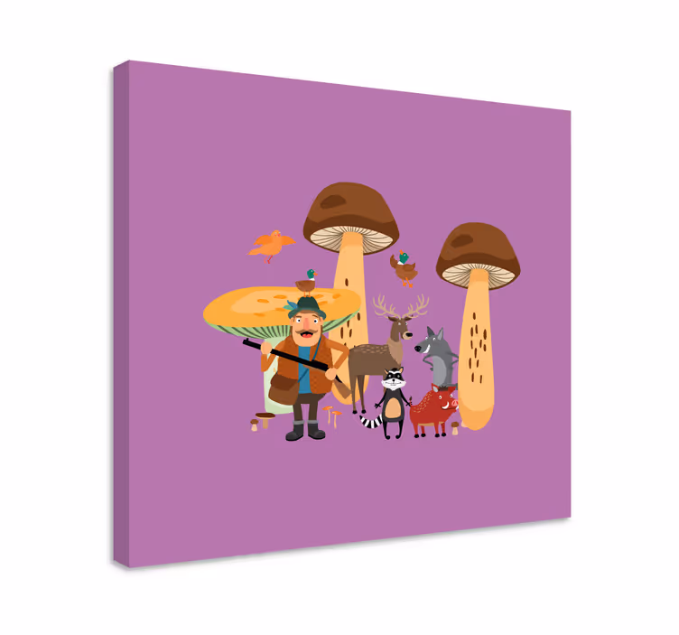 Quadro infantil Pássaros na floresta de cogumelos - TenStickers