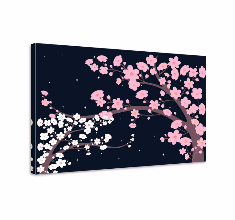 Quadro 3D Noite de fantasia de flores rosa e brancas - TenStickers