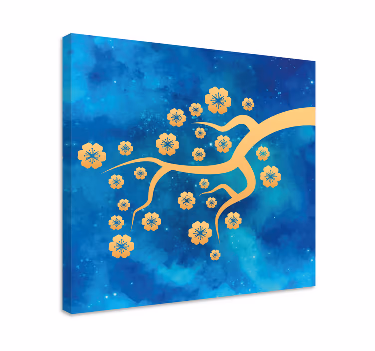Quadro 3D Cereja dourada em fundo preto azul - TenStickers