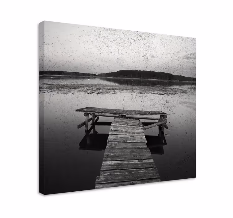 Quadro 3D Ponte de madeira velha preto e branco - TenStickers