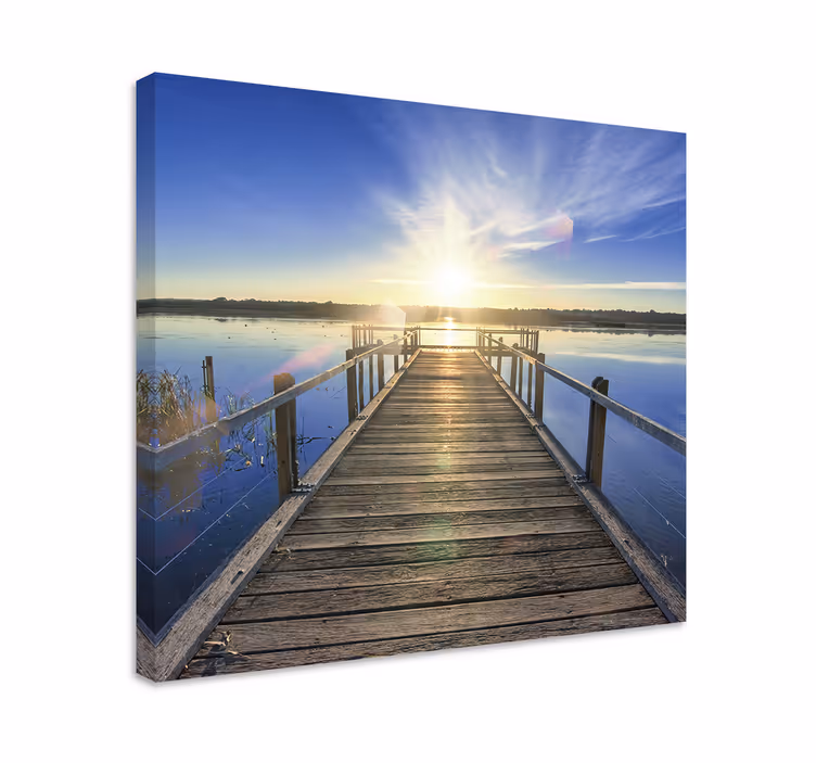 Quadro 3D Vista do pôr do sol da ponte da doca de madeira - TenStickers
