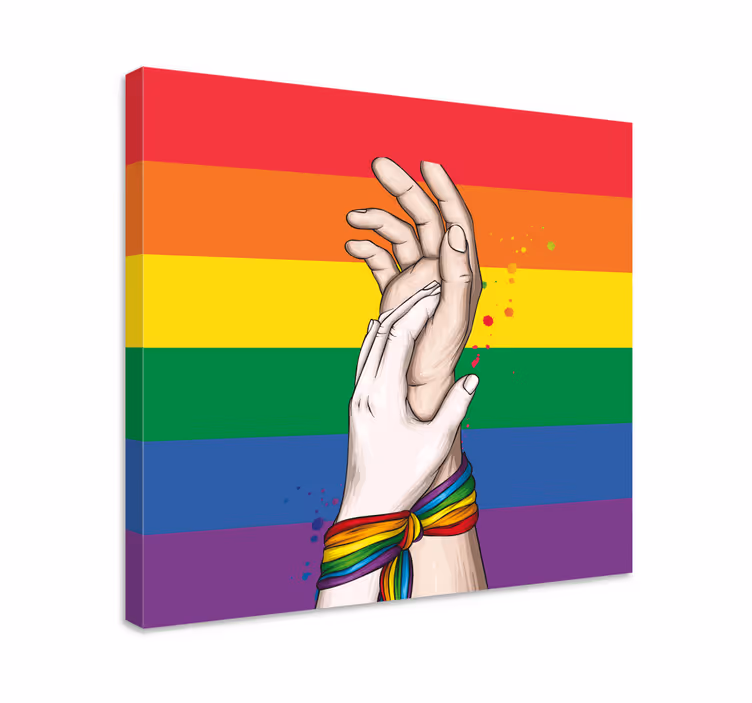 Quadro para lar Mãos humanas e fita arco-íris lgbt - TenStickers