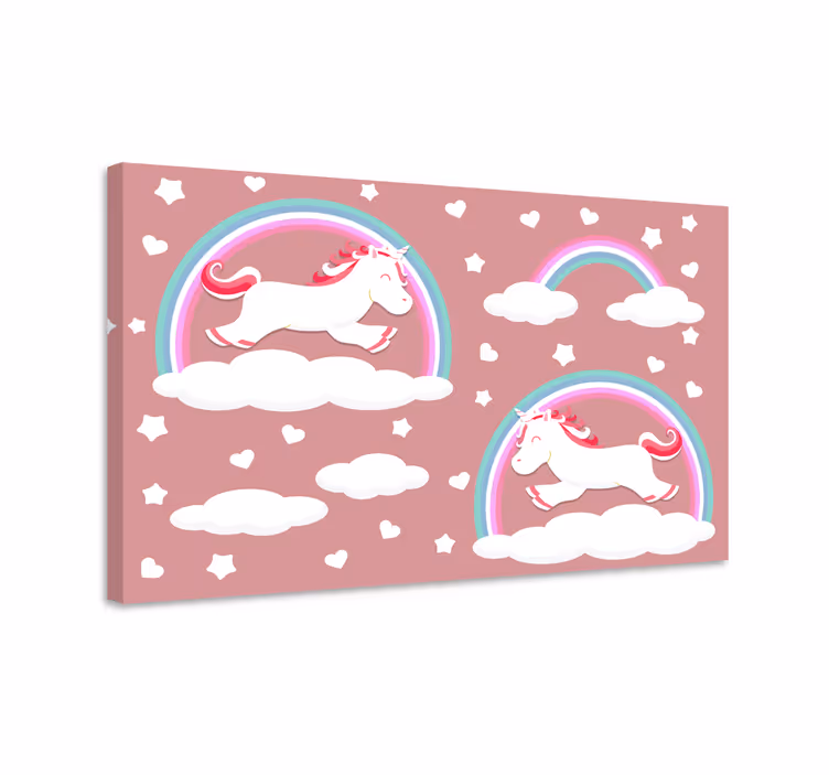 Quadro infantil Padrão doce de unicórnios e arco-íris - TenStickers