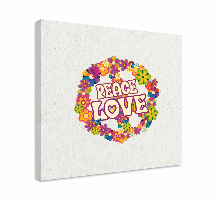 Quadro com letras paz amor coroa floral - TenStickers