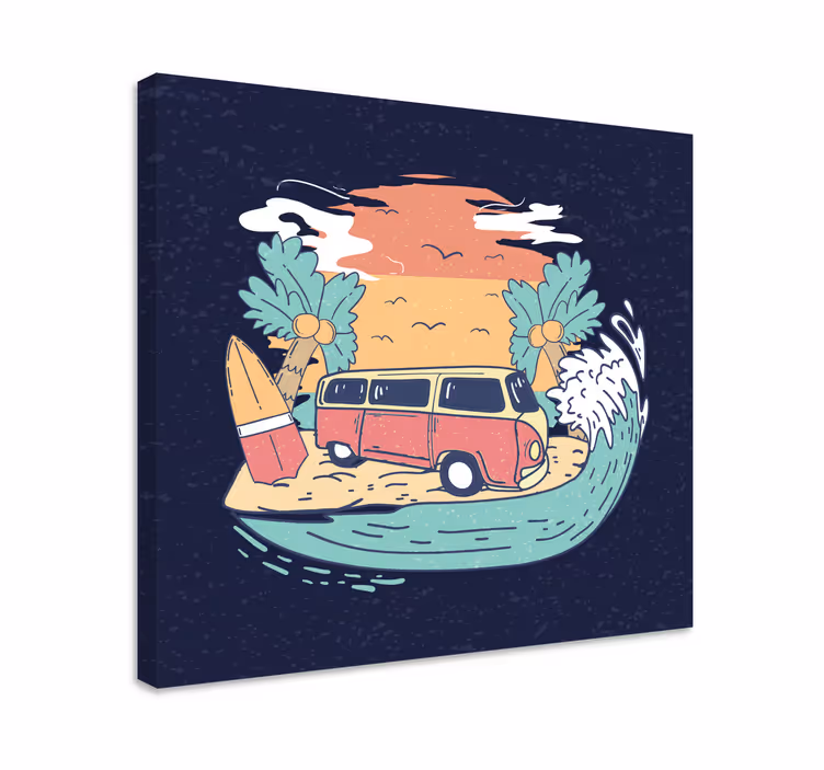 Quadro vintage Caravana hippie com estilo cartoon - TenStickers