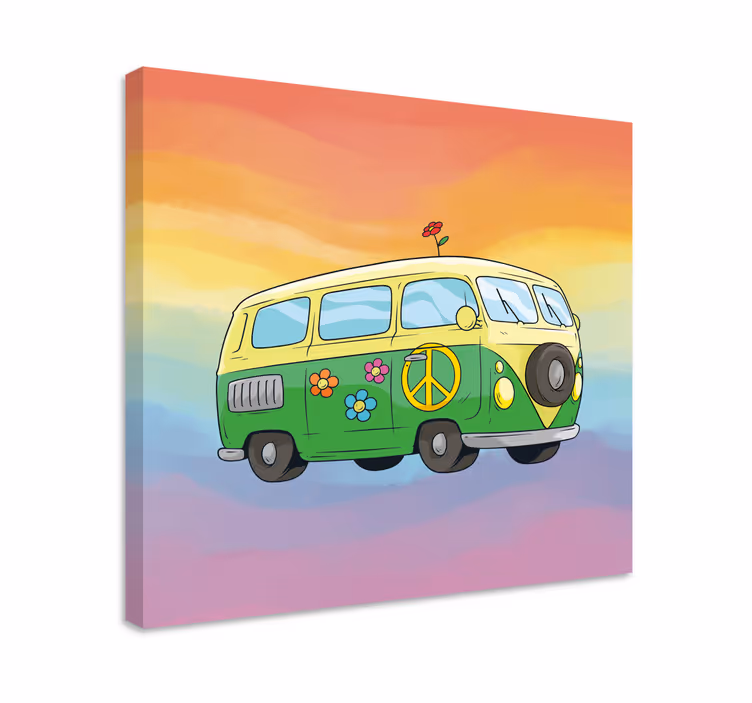 Quadro vintage Desenho animado hippie com arco-íris - TenStickers