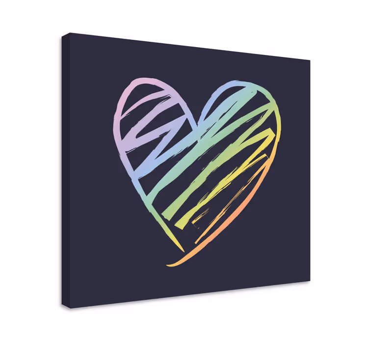 Quadro para quarto Arco-íris holográfico linhas do coração - TenStickers