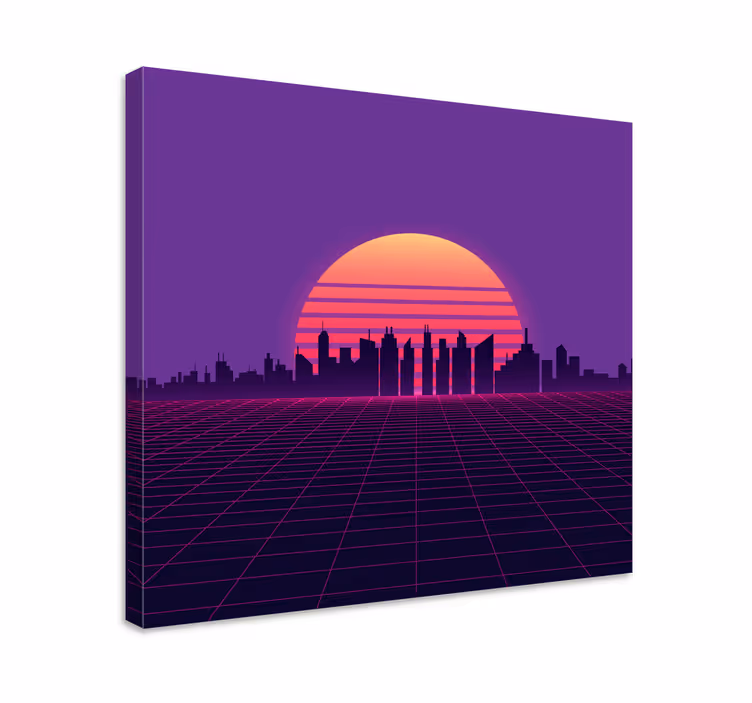Quadro vintage Vaporwave pôr do sol estilo anos 80 - TenStickers