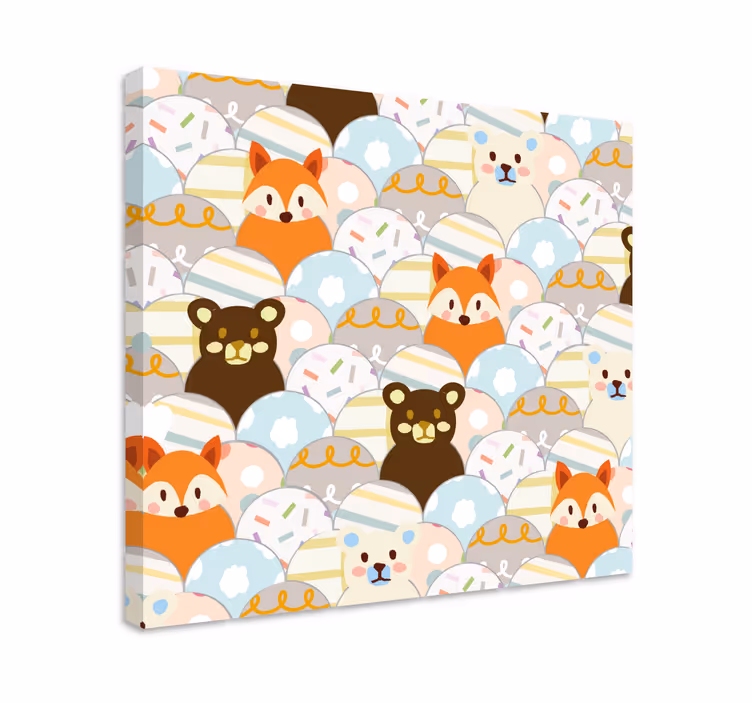 Quadro infantil Desenho patchwork de urso e raposa - TenStickers