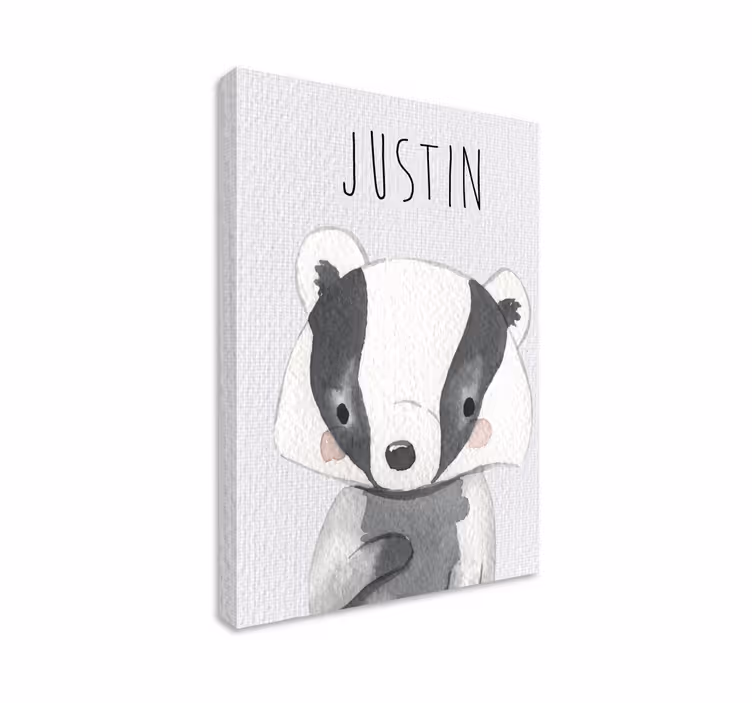 Quadros para quarto infantil bebê texugo com nome - TenStickers