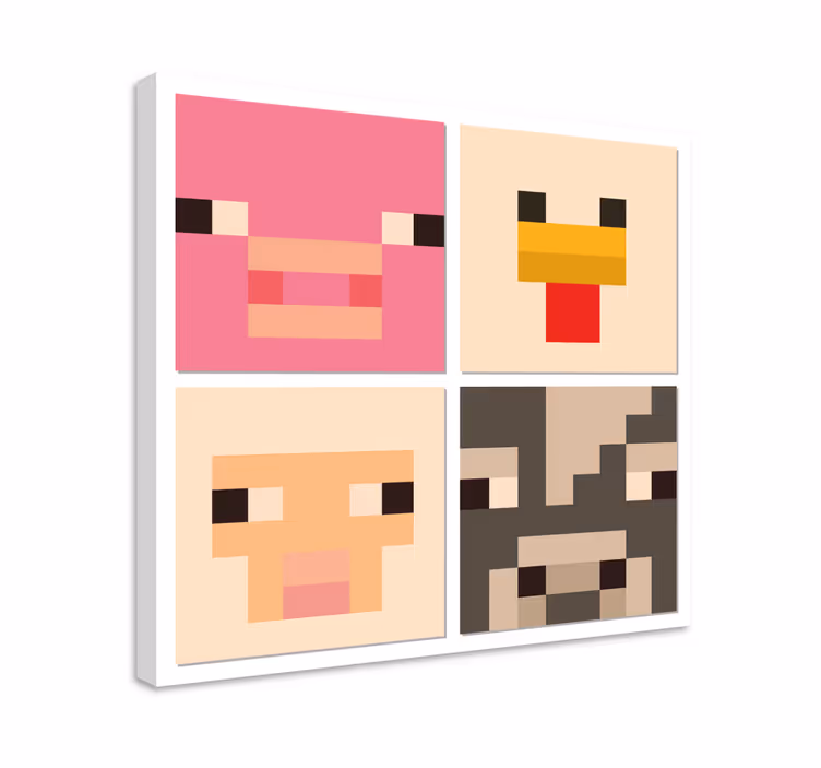 Quadro videogame arte de pixel rostos de animais - TenStickers