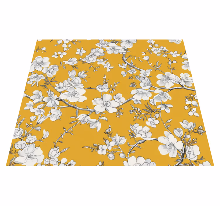 Tapete vinílico amarelo padrão floral vintage - TenStickers