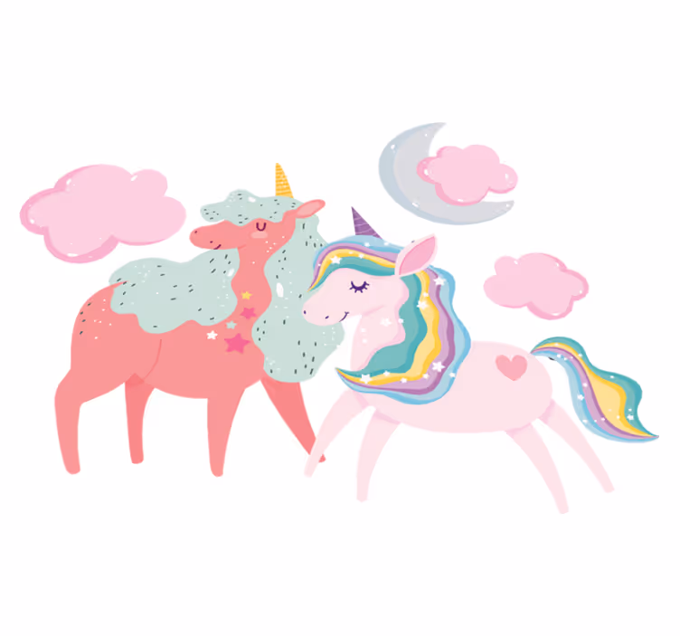 Tapete vinílico de animais pequeno unicórnio com égua - TenStickers