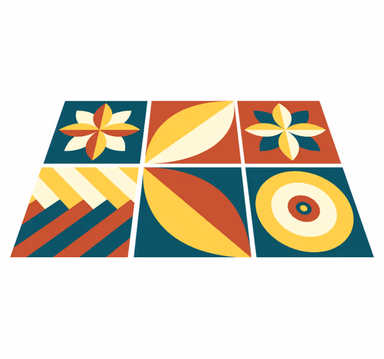 Tapete vinílico geométricas padrão verde e laranja - TenStickers