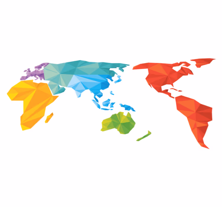 Tapete vinílico geométricas mapa mundi colorido - TenStickers
