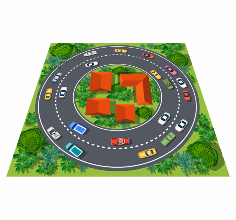 Maravilhoso tapete de vinil redondo infantil pista de corrida - TenStickers
