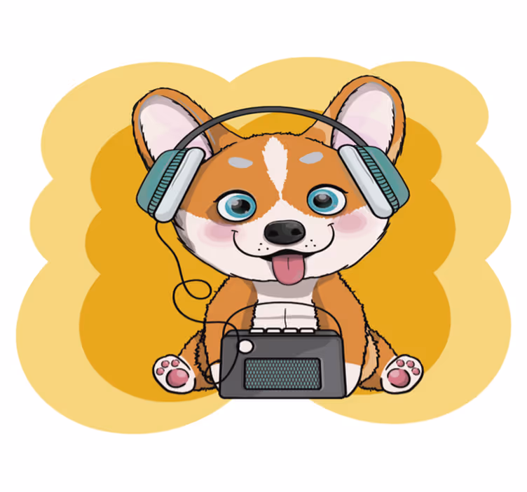 Tapete de vinil cão ouvindo música tapete de animais - TenStickers