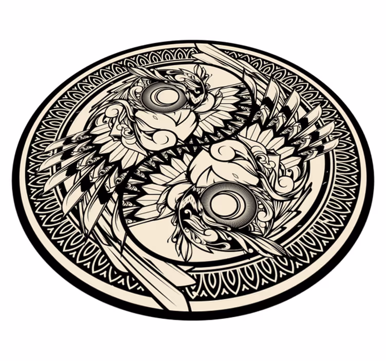 Yin yang coruja doodle enfeite tapete de quarto - TenStickers