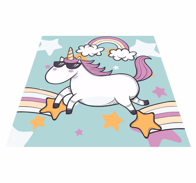 Unicórnio desenhado à mão com tapete de animais de óculos de sol - TenStickers