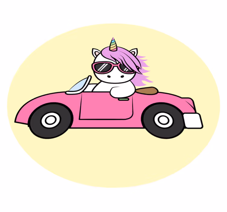 Unicórnio legal dirigindo tapete de animal - TenStickers