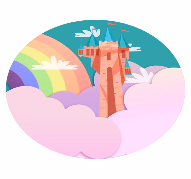 Tapete de vinil rosa mágica castelo princesa crianças - TenStickers