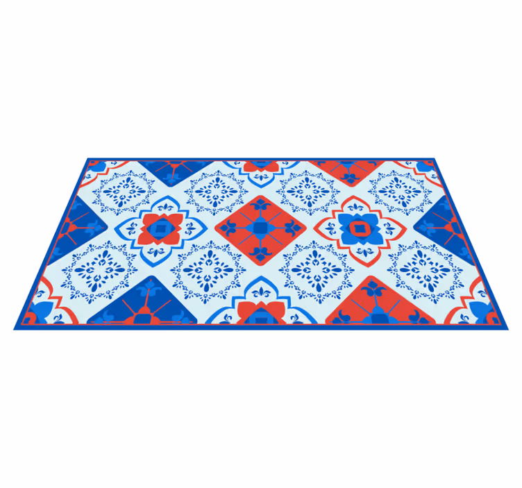 Tapete de vinil da natureza com padrão floral azul e vermelho - TenStickers