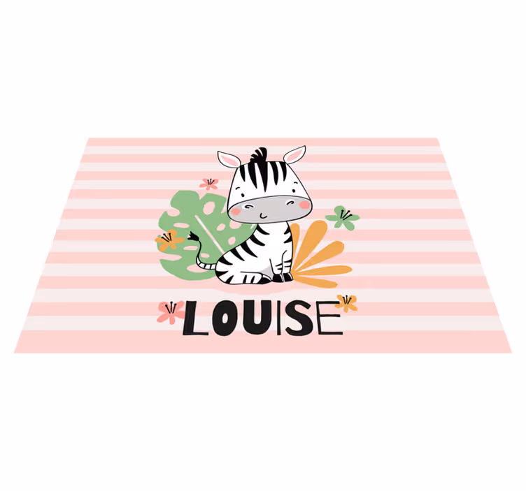 Linda zebra para crianças com tapete de vinil com nome - TenStickers