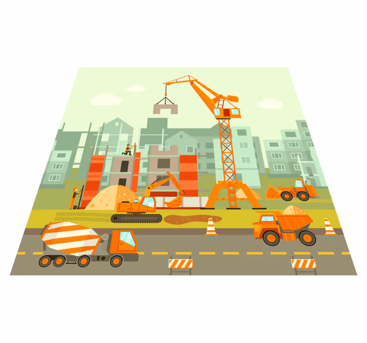 Construção de caminhões tapete de vinil infantil - TenStickers