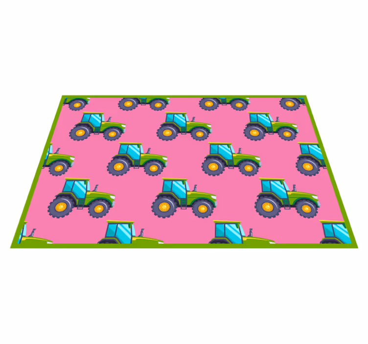 Tapete de vinil infantil rosa e verde com padrão de trator - TenStickers
