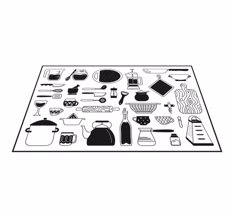 Piso de vinil de cozinha preto e branco - TenStickers