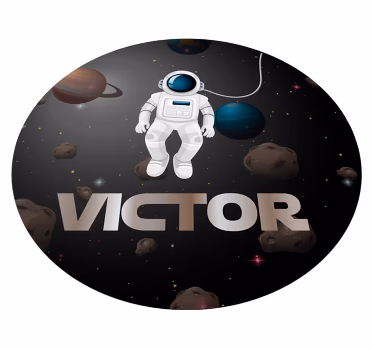Planetas em preto com nome tapete personalizado - TenStickers