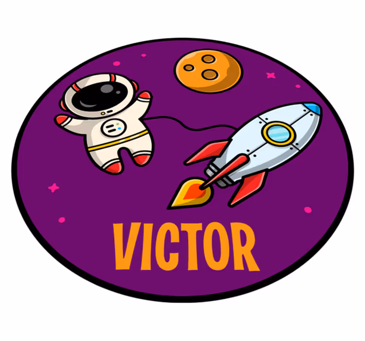 Planetas e cosmonautas em tapete roxo personalizado - TenStickers