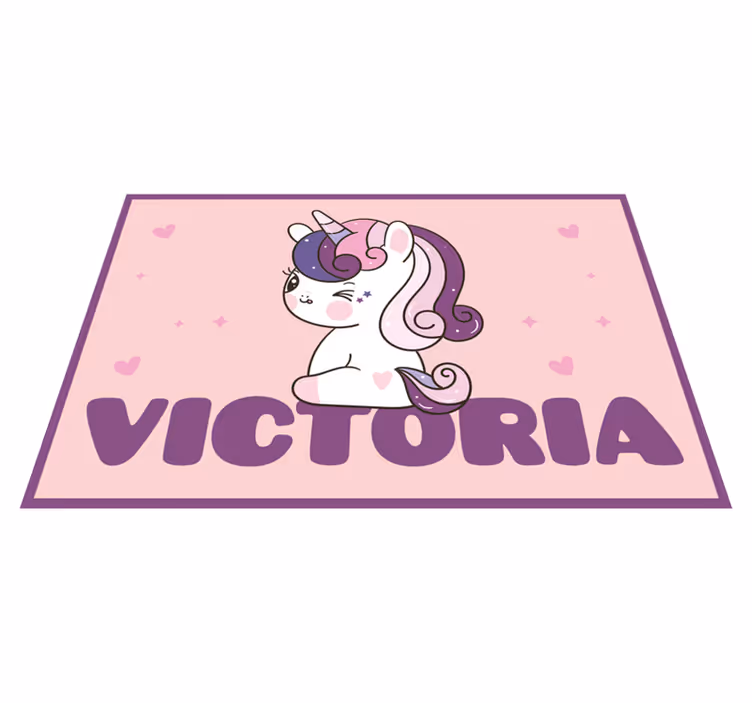 Unicórnio roxo com tapete personalizado com nome - TenStickers