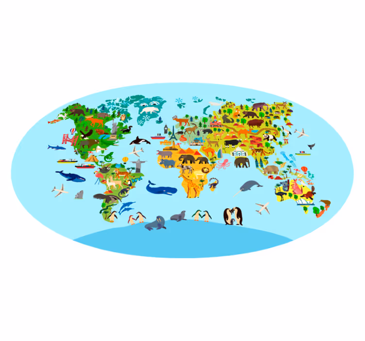Fauna e vegetação mapa-múndi tapete de vinil - TenStickers