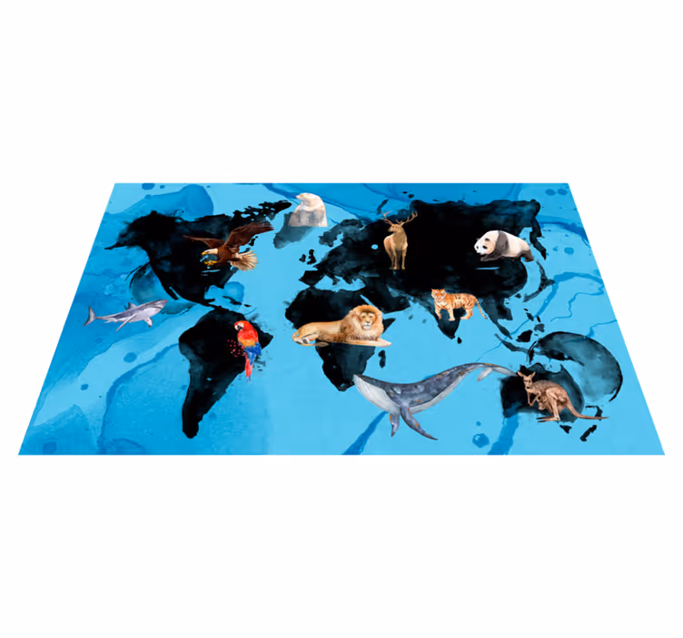 Com terra e tapete de mapa mundial de fauna aquática - TenStickers