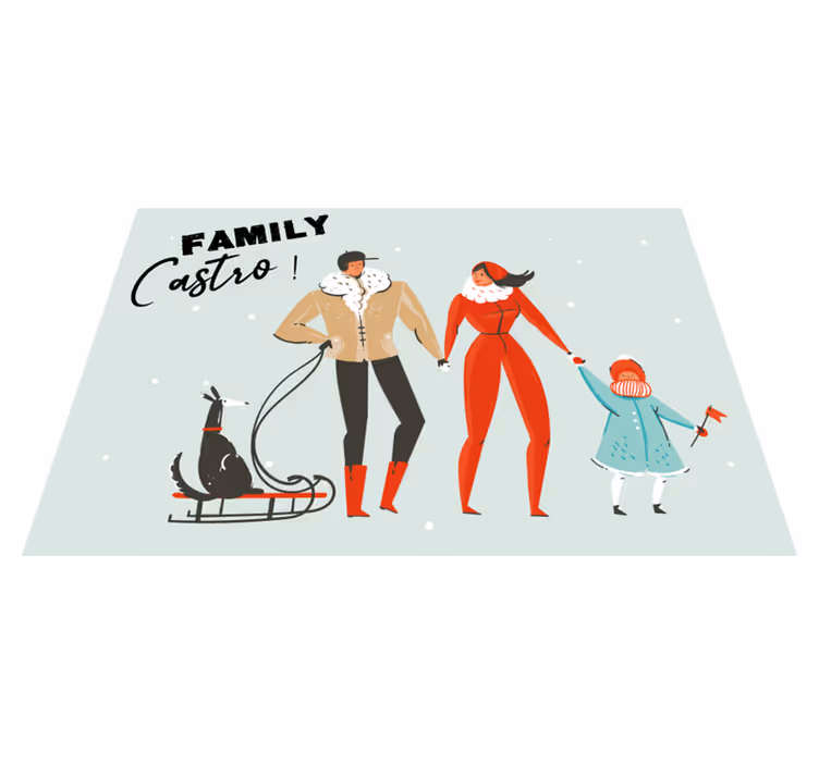 Família e cão no tapete personalizado de inverno - TenStickers