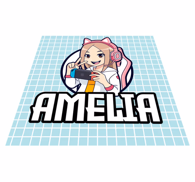 Menina de videogame e tapete de quarto de gato - TenStickers
