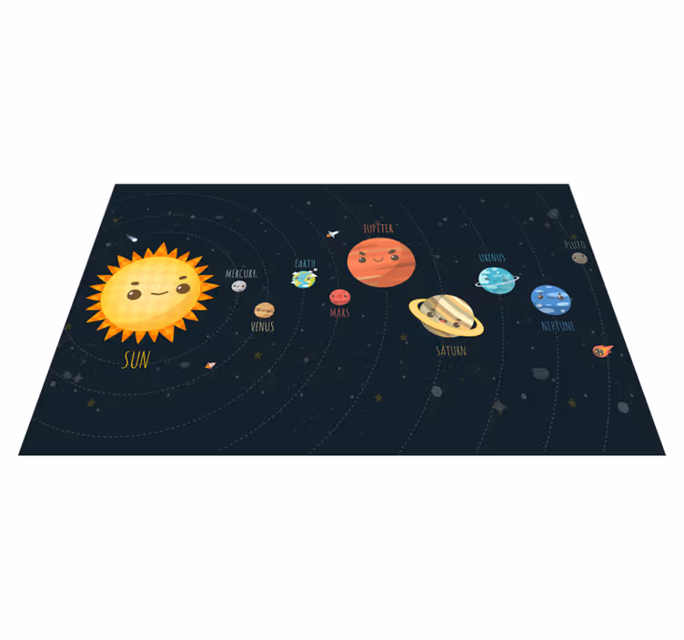 Sistema solar explicado tapete de vinil estrela de desenho animad - TenStickers