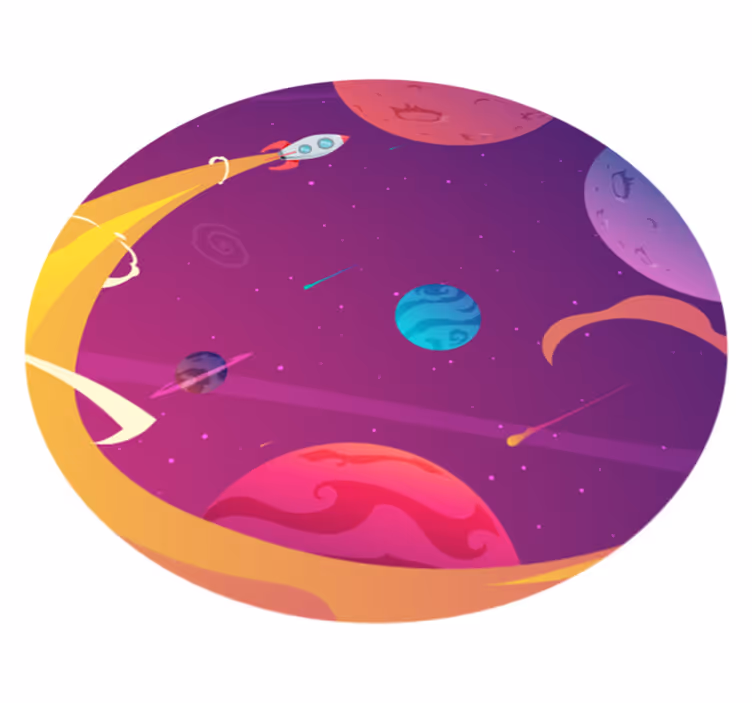 Foguete de desenho animado através do tapete de vinil estrela do  - TenStickers
