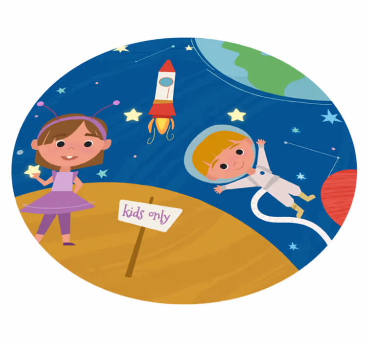 Desenhos animados crianças brincando no tapete estrela do espaço - TenStickers