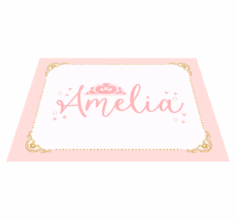 Coroa princesa rosa com tapete de vinil infantil com nome - TenStickers