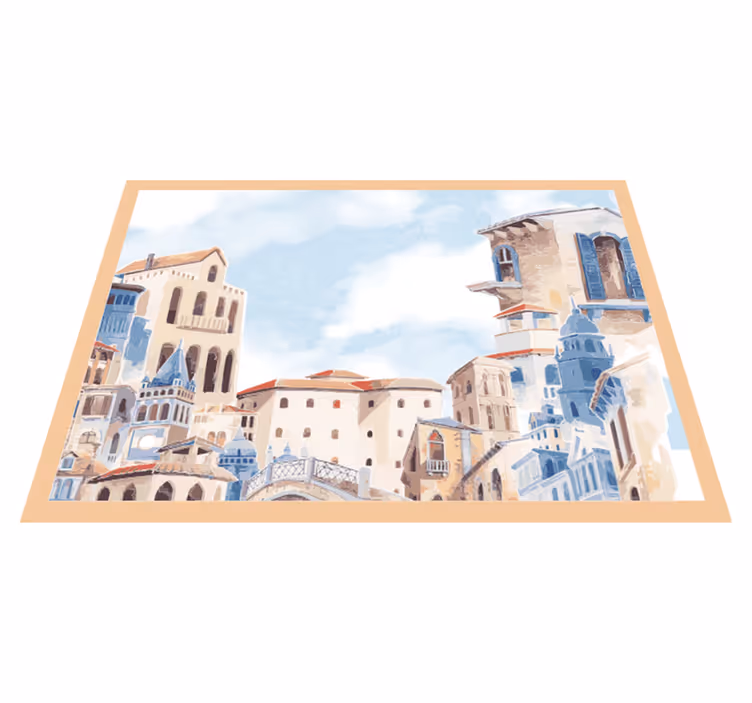 Aquarela cidade desenho infantil tapete de vinil - TenStickers