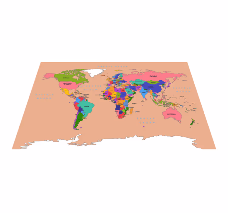 Cor bronzeada com tapete colorido de mapa de continentes - TenStickers