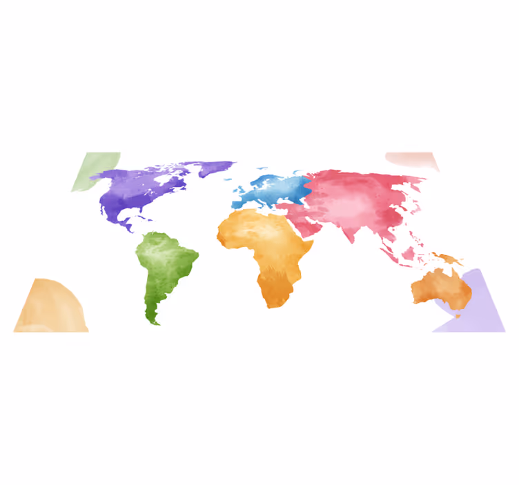 Tapete de mapa-múndi em aquarela colorida - TenStickers