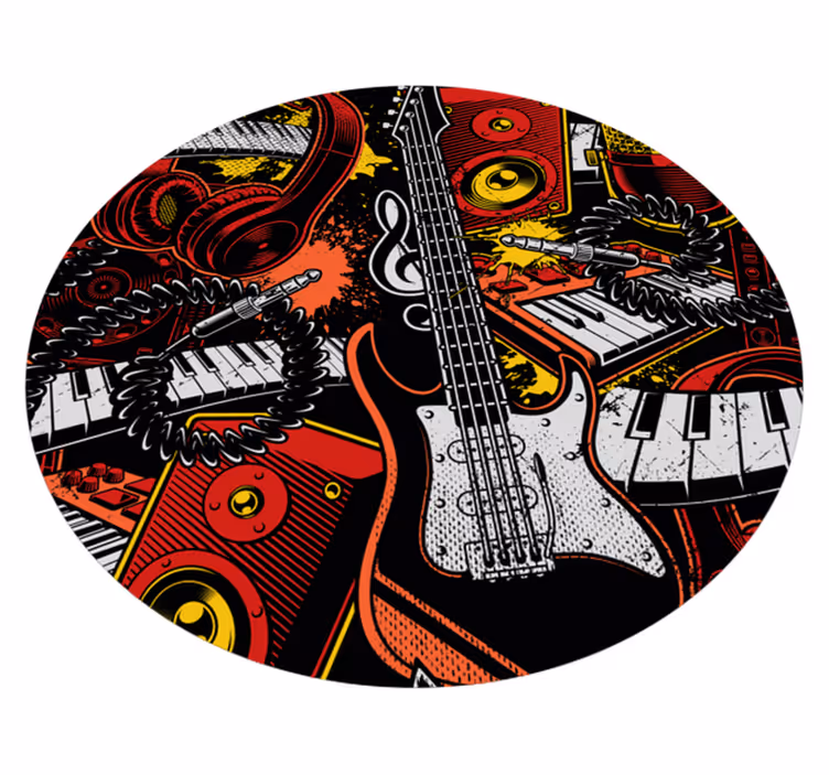 Tapete circular de padrão de instrumento musical de desenho anima - TenStickers